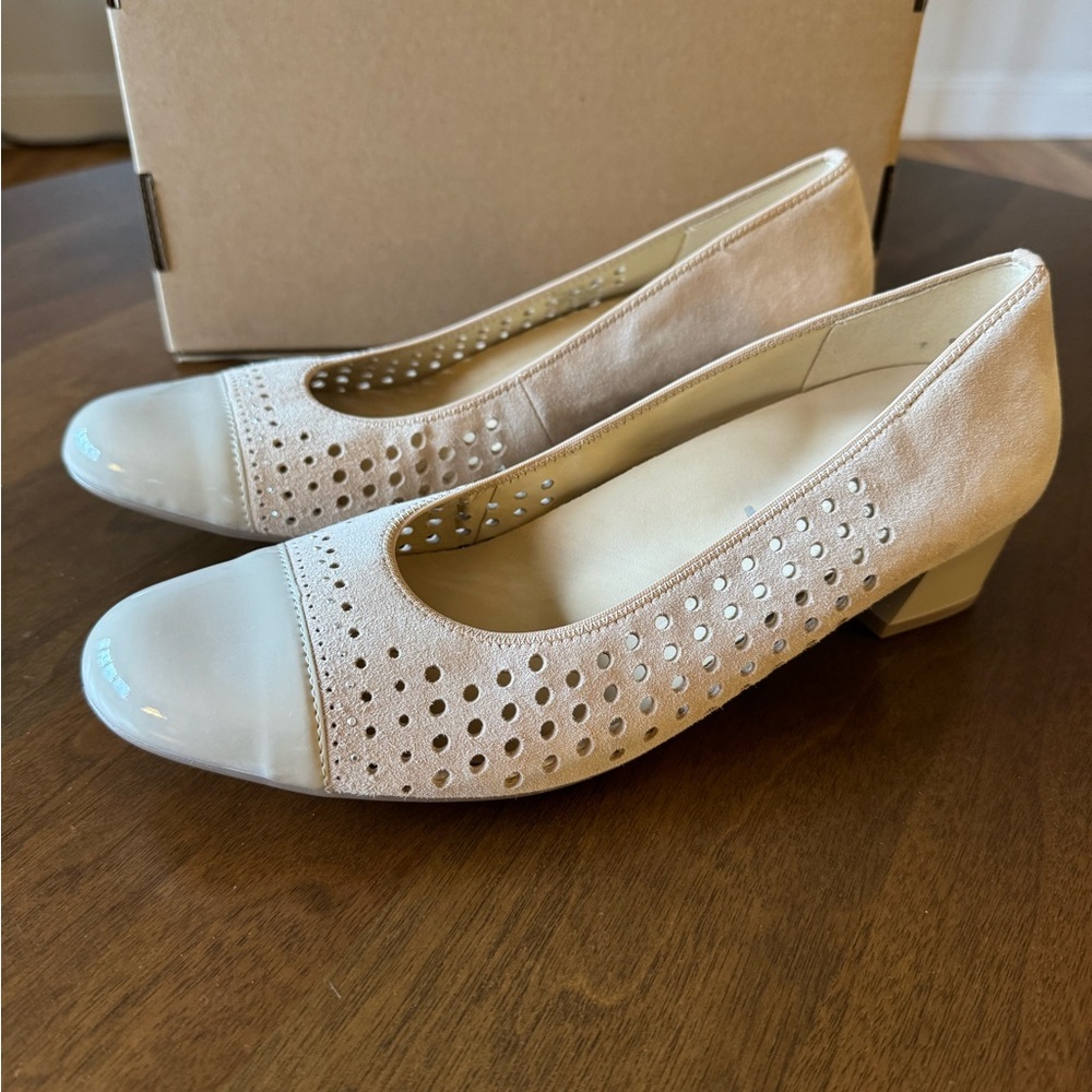Ara Cream Patent Leather Suede Shoes 1 inch block heel Sz US 9, UK 7 see pics - Picture 4 of 14